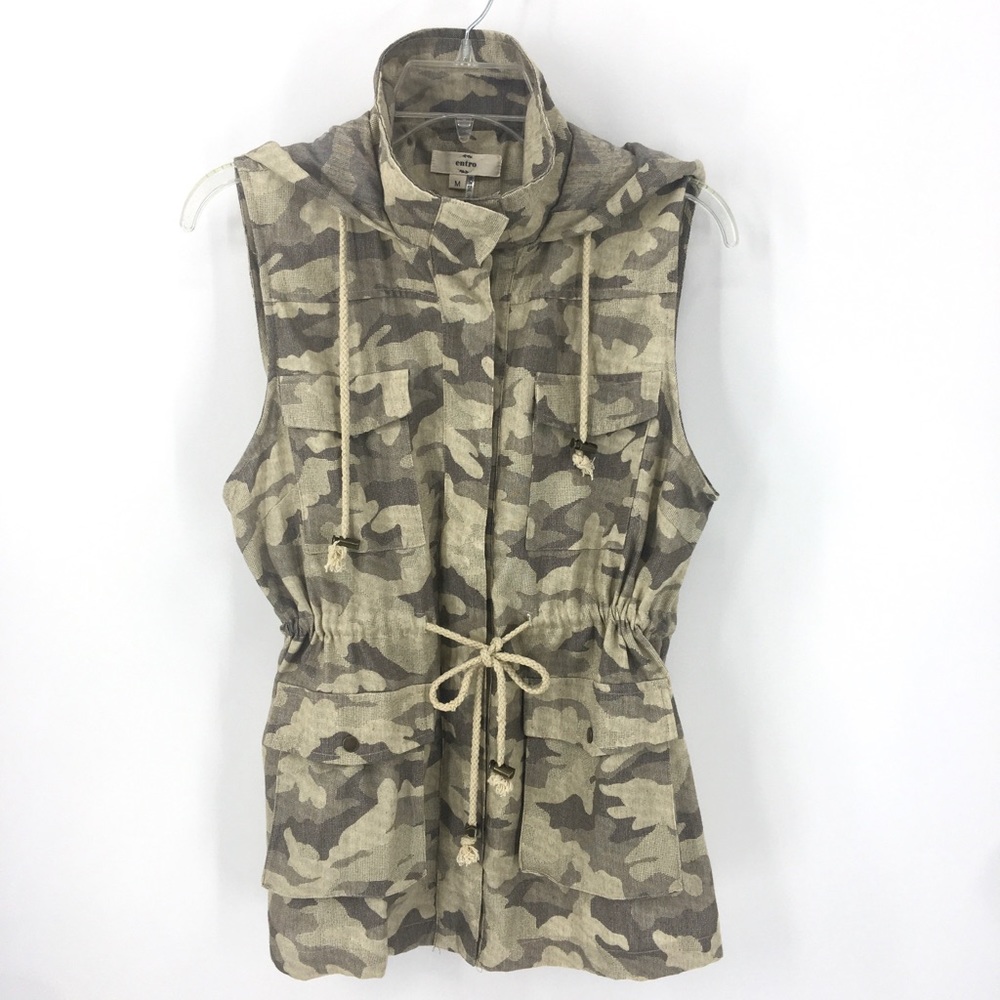 Entro Hooded Camo Safari Utility Vest size M